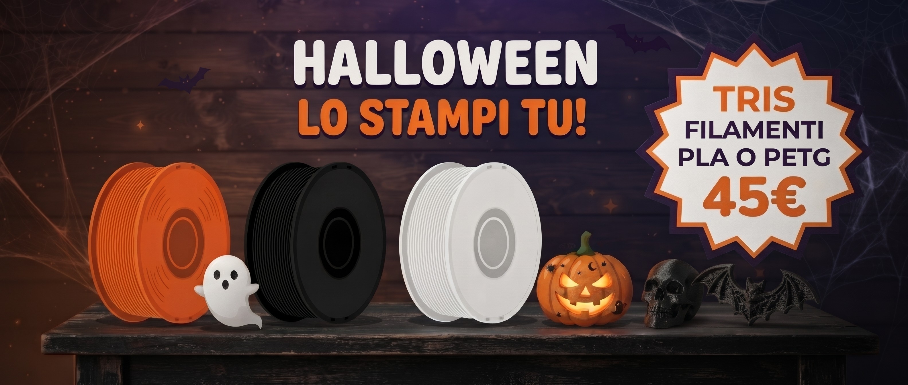 Tris PLA o PETG (Arancione, Nero, Bianco) 3kg a soli 45,00 € - Spedizione e IVA incluse!