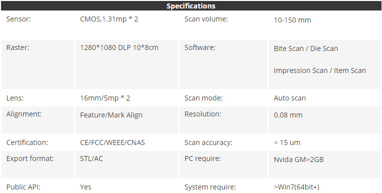 specifiche scanner THUNK3D DT 300